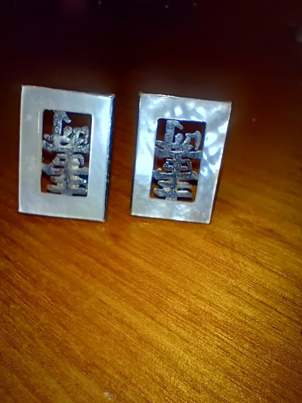 Sterling and Mother of Pearl oriental style vintage screw on earrings